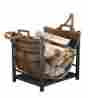 12585 Log Bin Metal Firewood Holder Black Rack With Leather Carrier Fireplace Logs 747925112585