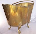 18.5x9.5x13 Unknown Vintage Brass Claw Foot Bucket Ash Coal Kindling Large Fireplace