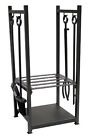W-1052 5-piece Uniflame Black Wrough Iron Fireplace Tools Set With Log Holder Stand 728649265306