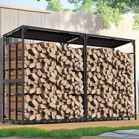 Aesome 427272132964 5.2ft Firewood Log Rack Reinforce Sidebar Wood Storage Holder Heavy Duty Outdoor