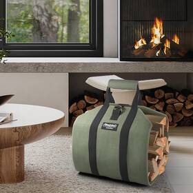 Amagabeli Garden Home 313104913993 Waxed Canvas Firewood Carrier Tote Bag Handles Indoor Outdoor Log Holder Green