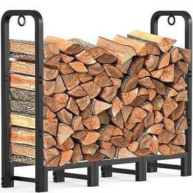 Amagabeli Garden & Home 895242605634 4ft Firewood Log Rack - Tubular Wood Pile Holder Black Outdoor Indoor