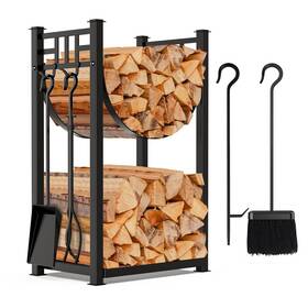 Amagabeli Garden & Home 897105987369 31.6in Large Firewood Rack Fireplace Tools Set Wood Holder Indoor Log Wi