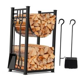 At017 Amagabeli Garden Home 31.6in Large Firewood Rack Fireplace Tools Set Wood Holder Indoor Log
