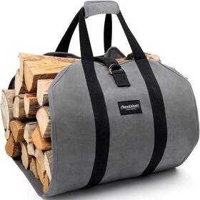 Fireplace215 Amagabeli Garden & Home Firewood Carrier Tote Waxed Canvas Log Carrying Bag Wood Gray