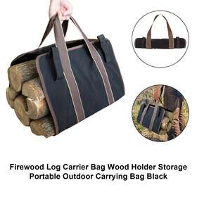 Areyourshop H110-a002-black Firewood Log Carrier Bag Wood Holder Storage Portable Outdoor Carrying Blk O3