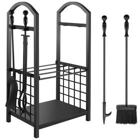 T88091bk-08 Atiyyo Firewood Rack Indoor Outdoor 5 Pieces Fireplace Tool Sets With Handle Wrught