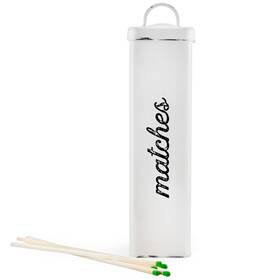 2498 Auldhome Design Sh Enamelware Fireplace Matches Holder White Farmhouse Storag