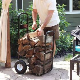 Autmoon 445035444451 Indoor Outdoor Firewood Fireplace Log Rolling Cart Heavy-duty Rack Wit