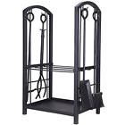 B01mrrmw0q Pinty Black Fireplace Set Indoor Outdoor Firewood Log Rack Storage