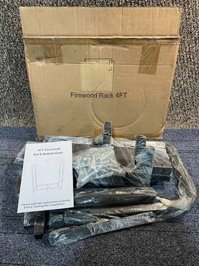 A1-113 Besiter Firewood Rack Adjustable Fireplace Wood Holder 4ft Black