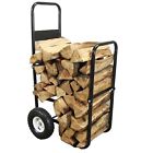 Black Sunnydaze Wheels Rack Steel Carrier Cover Fireplace Log Firewood Cart