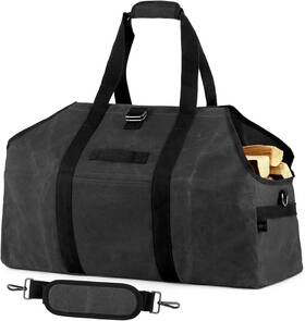 2501 Bonthee Firewood Carrier Bag Waxed Canvas Waterproof Extra Large Log Dark Gray