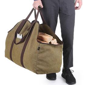 Bonthee 636946710187 Extra Large Waterproof Firewood Log Carrier Canvas Holder Indoor Wit
