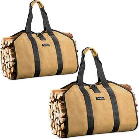Mdlc22042 Brand Pariplus 2-pack Firewood Carriers With Handles And Strap - Sturdy Canvas Brown-2 Pack