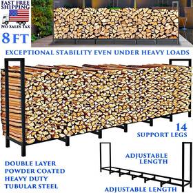 Branded 056602921286 8ft Firewood Log Storage Rack Outdoor Indoor Heavy Duty Tubular Steel 14 Legs
