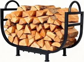 Branded01 313038470494 30 Inch Firewood Rack Indoor Outdoor Metal Log Holder With Handle Alloy Steel Black