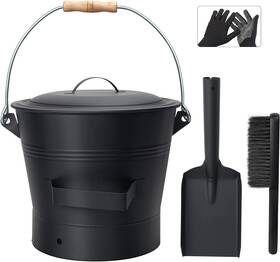 P0552fusa Brian & Dany And Ash Bucket With Lid 2.6 Gallon Fireplace Black