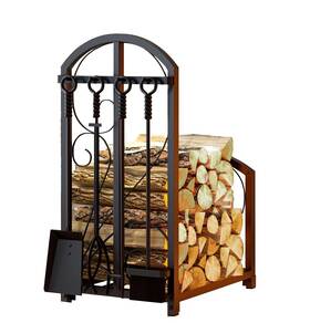 Calidola 974380752566 Firewood Storage Rack Iron Black Portable 20 In