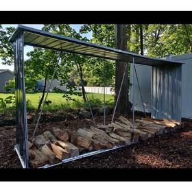 Chj01m Cesicia 129.9 Inch Galvanized Steel Outdoor Firewood Rack With Cover And Log