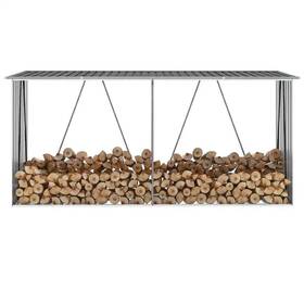 Wtd-asfdiaw-w18 Cesicia Firewood Rack 129.9 Inch Galvanized Steel With Roof Log Storage Gray