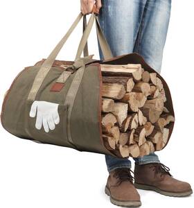 Comfyhome 691201024836 Waxed Canvas Log Carrier Tote Bag 90lbs Capacity Water Resistant 39x19 Inch