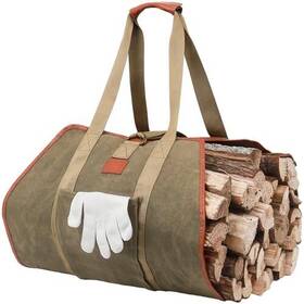 Comfyhome 712858799653 Waxed Canvas Log Carrier Tote Bag 39 X19 Inch Large Firewood Holder With Lea
