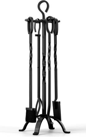 Comfyhome 753326764179 Fireplace Tools 5 Pcs 32-inch Wrought Iron Dark