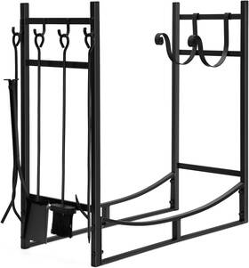 Corp 313042070062 Firewood Rack Indoor 30 Inch Holder With 4- Piece Fireplace Tools-shovel