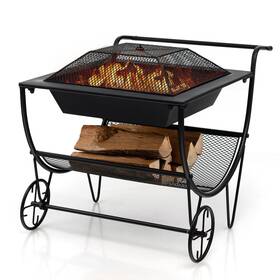 H303a8747 Costway Outdoor Wood Burning Fire Pit Steel Patio Stove With Log Storage Rack And Wheels