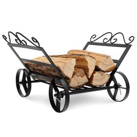 H309a8754 Costway Firewood Rack Decorative Rustproof Steel Fireplace Log Holder With Wheels