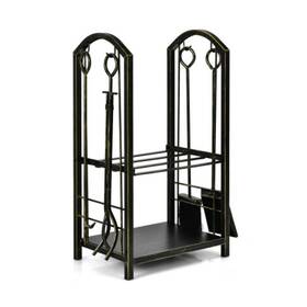 Hw61475cp Costway 2-shelf Fireplace Log Rack Heavy Duty Storage Holder Fire With 4pcs Tools