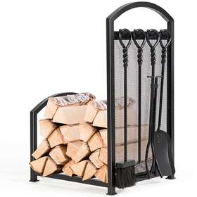 Op70480-sp Costway Firewood Log Rack With 4 Tools Set Holders For Fireplace Indoor Outdoor