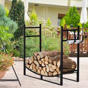 Op70816 Costway 33 Inch Firewood Rack With Removable Kindling Holder Steel Fireplace Wood Storage