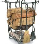 Country Log Rack Fireplace Fire Set Firewood Wood Tools Holder Storage