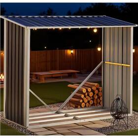 Daheat 313109925939 70.9 Inch Steel Log Storage Shed Holder With Roof For Backyard Garden Patio