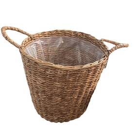 Darthome Ltd 5056450445743 Unpeeled Log Basket Lined Woven Wicker Planter Fireplace Storage With Handle