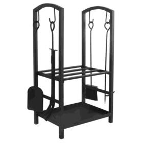 D0133c0002 Dawot 2 Layer Black Firewood Rack Outdoor Log Holder With Fireplace Tools Set