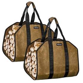 Fc2203 Dearhome Direct Firewood Carrier With Handles - 2pcs Heavy Duty Canvas Bag Brown