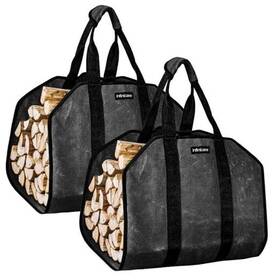 Fc2205 Dearhome Direct Firewood Carrier With Handles - 2pcs Heavy Duty Canvas Bag Black