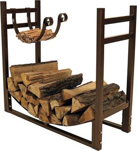 Decor 313053132148 Firewood Log Rack With Kindling Holder - Outdoor Powder-coated Steel 33 Inch W
