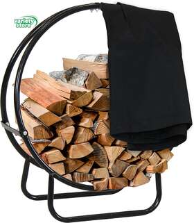 Decor 313054828873 Outdoor Firewood Log Hoop And Cover Set - Powder-coated Steel Rack Pvc