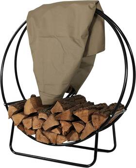 Decor 313111012047 Outdoor Firewood Log Rack Hoop And Cover Set - Powder-coated Steel Round Firewoo