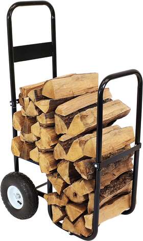 Decor 445039167196 Outdoor Firewood Log Cart With Pneumatic Tires - Black Steel Rolling Wood Carrie