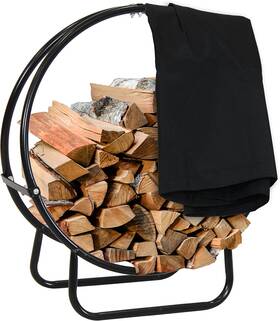 Decor 445042458472 24-inch Firewood Rack With Cover - Black Indoor Holder Log Hoo