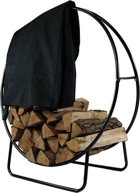 Decor 744759386816 Outdoor Firewood Log Rack Hoop And Cover Set - Powder-coated Steel Round Firewoo