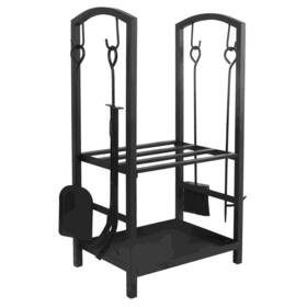 Dald0133c0002 Doppy 2 Layer Firewood Rack Fire Log Holder With Hook Broom Shovel Pliers