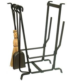 Enclume 606155006623 Complete Hearth Log Rack With Fireplace Tools Hammered Steel