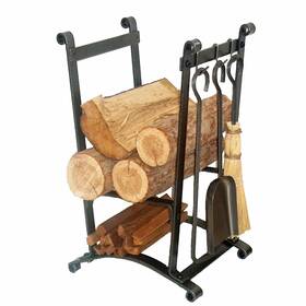 Lr16-hs Enclume Compact Curved Log Rack With Fireplace Tools Hammered Steel