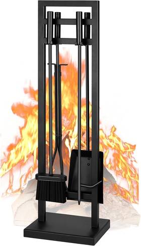 Jc-blgj-5pcs-pt Feed Garden Fireplace Tools Set 5 Pieces 30 Inch Modern Wrought Dark Black